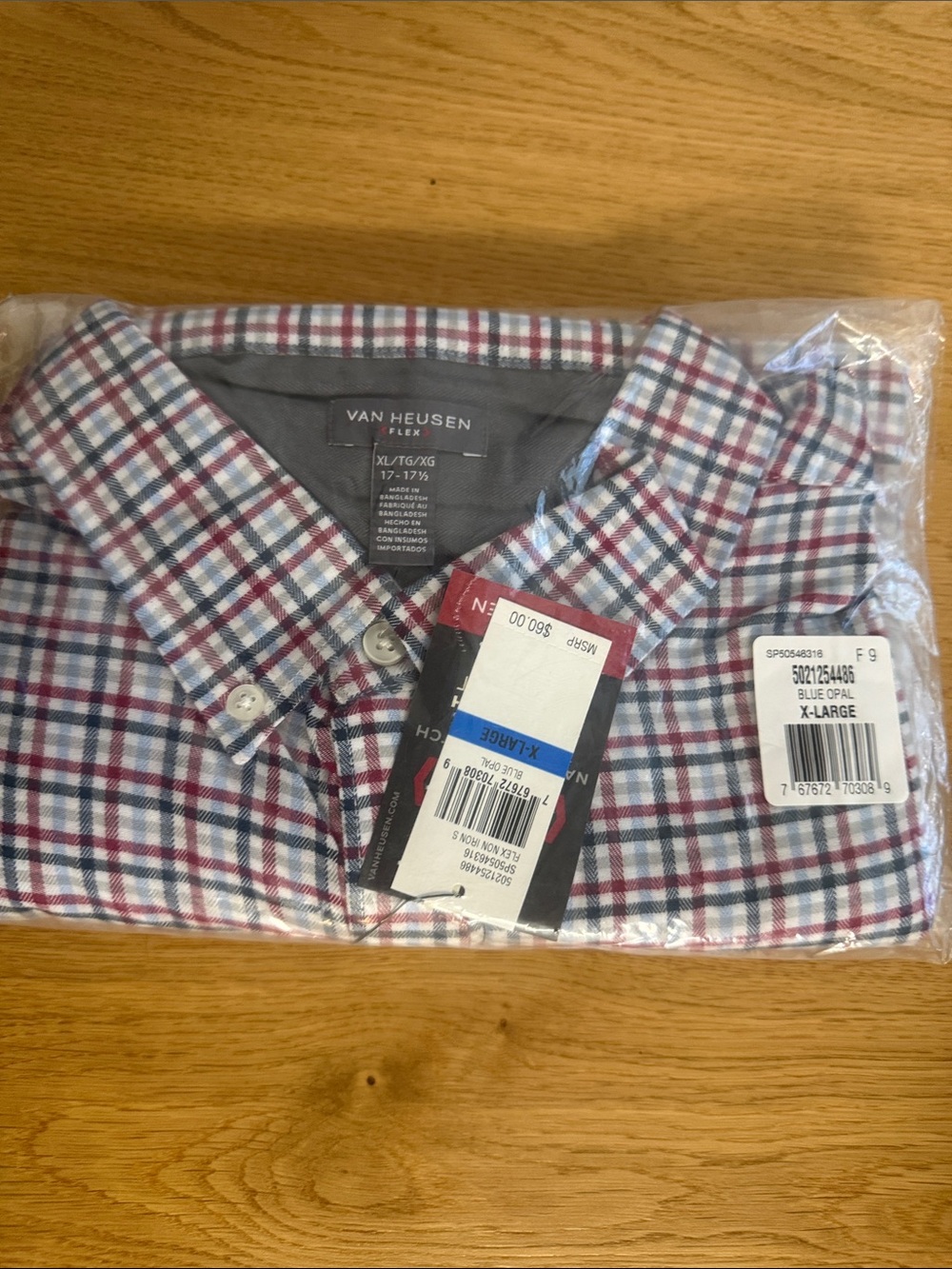 Van Heusen Red, Blue & White Plaid Button-Down Shirt